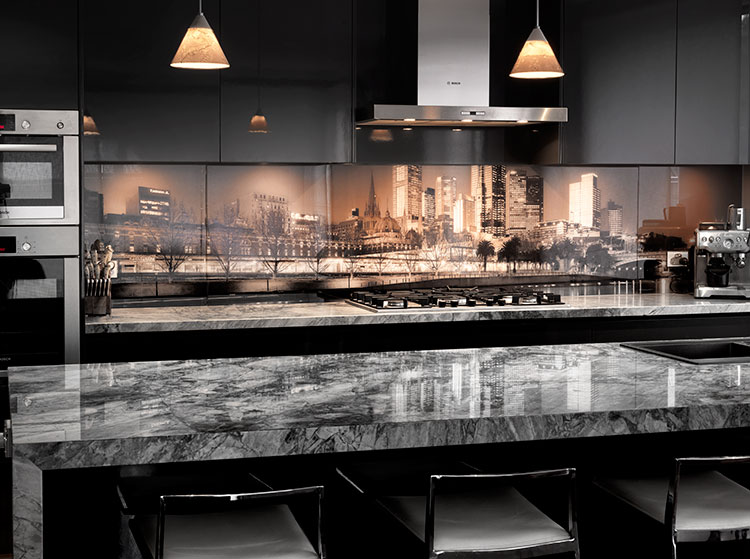 Printed Glass Splashback - Kitchen Design - Melbourne Skyline Photo Art