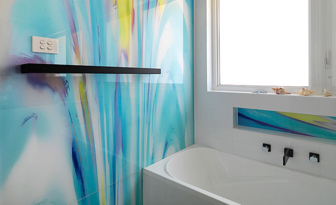 VR ArtGlass Printed Glass for bathrooms PAINTERLY 14 wide