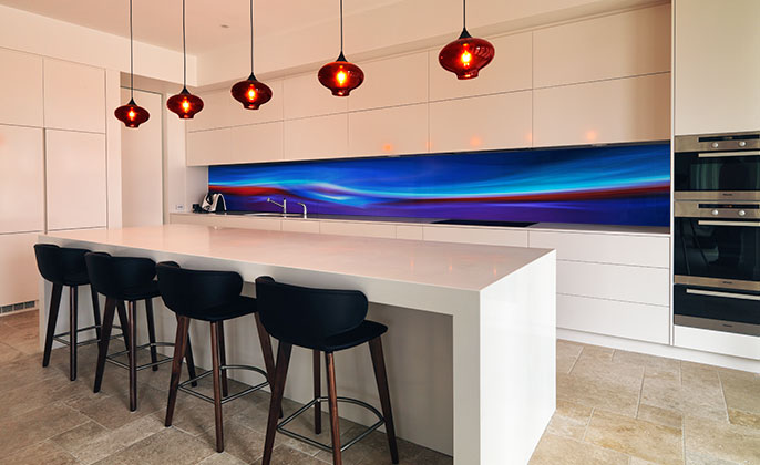 VR Art Glass printed glass kitchen splashback featuring FIRE & ICE by Visual Resource 2