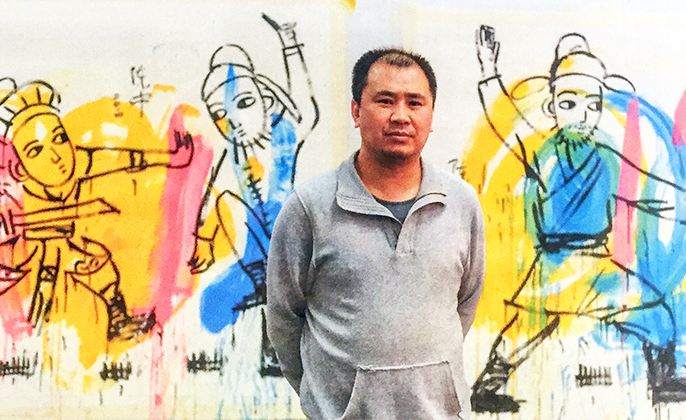 Artist Picture of CHEN ZHONG in front of his art