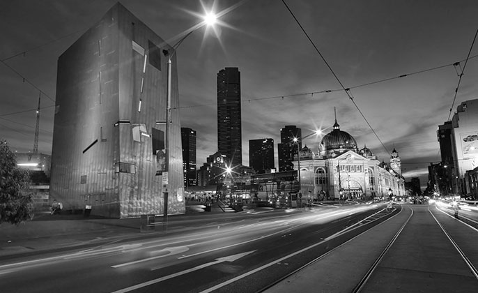 07 melbourne mono photographic image by Michael Collins for Visual Resource.  Black & White Photography