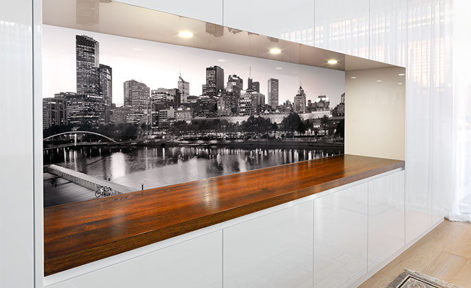 VR Art Glass wall art feature Melbourne Monochrome 22 photography art by Michael Collins